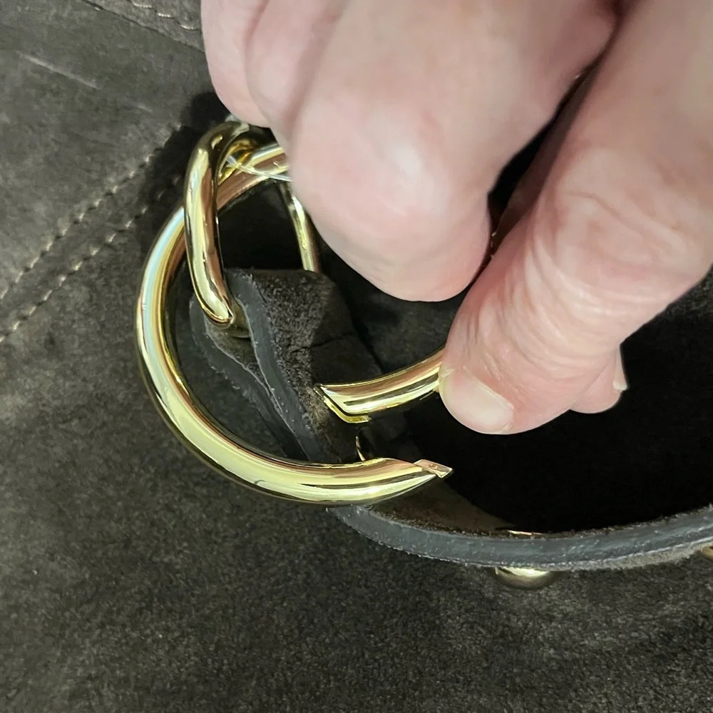 Claudia Firenze Hobo Shoulder Bag Chocolate Brown Suede Studs - Picture 6 of 16